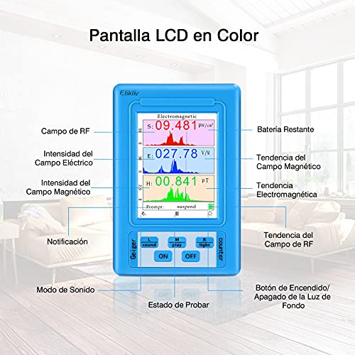 Elikliv Detector de Radiación de Campos Electromagnéticos, Digital Medidor de EMF Radiación Electromagnetica con LCD Pantalla y Contador Geiger para Interior y Exterior