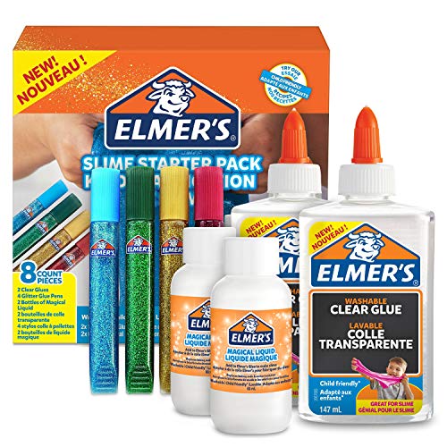 Elmer's Kit Iniciación Slime con Pegamento Transparente, Barras con Purpurina y solución activadora líquido mágico + Solución líquido mágico Slime de Pegamento, 259 ml, Adecuado para Hacer Slime