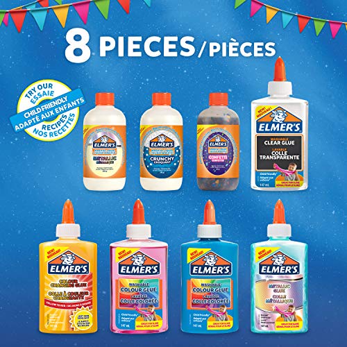 Elmer's kit para hacer slime de fiesta, incluido surtido de soluciones activadoras de líquido mágico de slime y surtido de pegamentos líquidos, 8 unidades