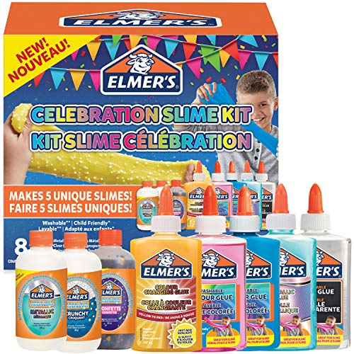Elmer's kit para hacer slime de fiesta, incluido surtido de soluciones activadoras de líquido mágico de slime y surtido de pegamentos líquidos, 8 unidades