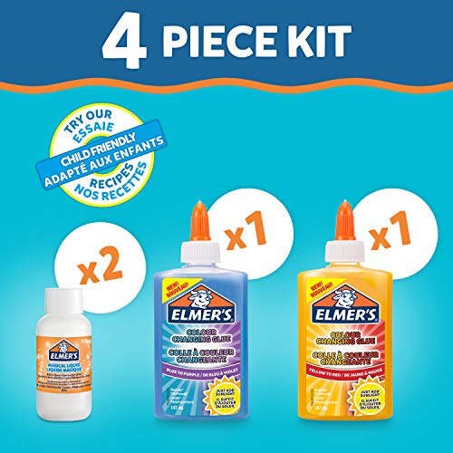 Elmer’s Kit Slime Con colores Cambiantes que cambia de color, incluido pegamento, con activador líquido mágico, activación con luz ultravioleta, 4 unidades