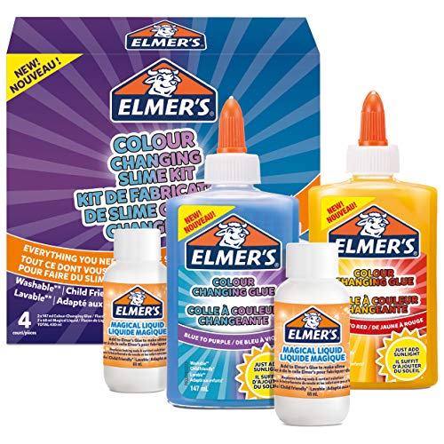 Elmer’s Kit Slime Con colores Cambiantes que cambia de color, incluido pegamento, con activador líquido mágico, activación con luz ultravioleta, 4 unidades