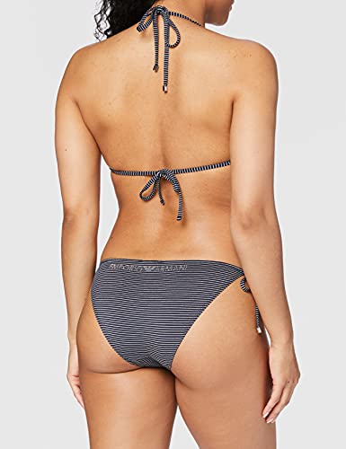 Emporio Armani Swimwear Triangle Rem.Cups & Brief W/Bows Bikini Silver & Bronze Juego Biquini, Azul Marino a Rayas, XS para Mujer