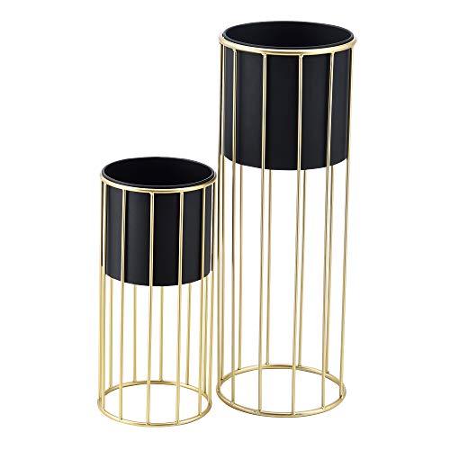 [en.casa] Soporte para Plantas de Metal 2 Piezas 46 x 22 x 22 cm y 70 x 25 x 25 cm Estantería para macetas Bastidor para macetas Negro y Color Dorado