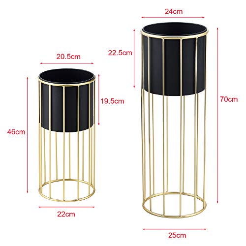 [en.casa] Soporte para Plantas de Metal 2 Piezas 46 x 22 x 22 cm y 70 x 25 x 25 cm Estantería para macetas Bastidor para macetas Negro y Color Dorado