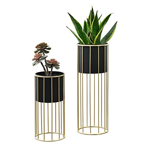 [en.casa] Soporte para Plantas de Metal 2 Piezas 46 x 22 x 22 cm y 70 x 25 x 25 cm Estantería para macetas Bastidor para macetas Negro y Color Dorado