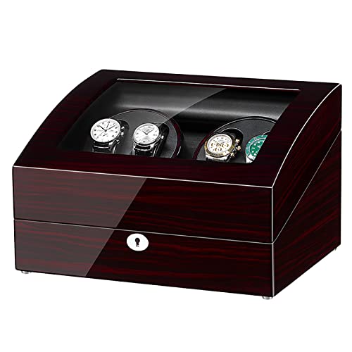 Enrollador De Reloj Automático Para 4 Relojes Con Cubierta De Vidrio Y 6 Almohadas Telescópicas Para Guardar Relojes Caja De Presentación A Prueba De Polvo De Reloj Mecánico De Cuerda Automática