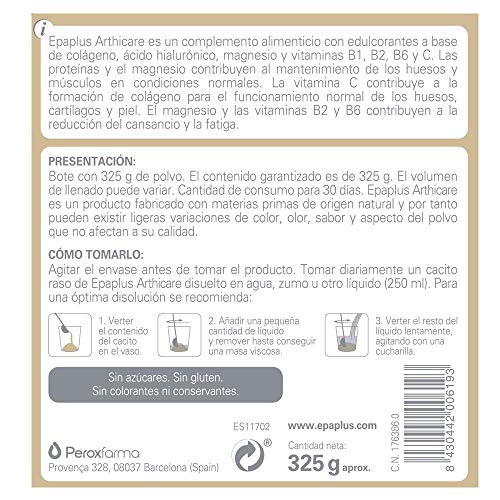 Epaplus Articulaciones Colágeno + Ácido Hialurónico + Magnesio- 30 Días(325gramos, sabor vainilla)