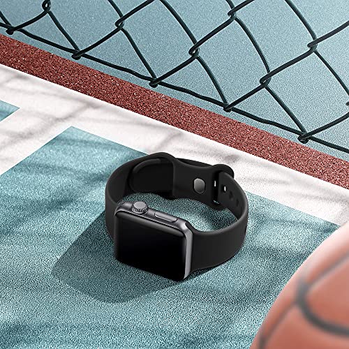 Epova Compatible con Correa Apple Watch 42mm 44mm 45mm, Mujer Hombre Silicona Pulsera para iWatch SE Series 7 6 5 4 3 2 1, Negro, Grande