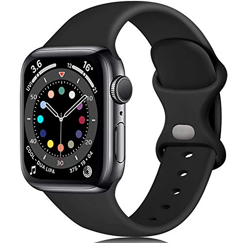 Epova Compatible con Correa Apple Watch 42mm 44mm 45mm, Mujer Hombre Silicona Pulsera para iWatch SE Series 7 6 5 4 3 2 1, Negro, Grande