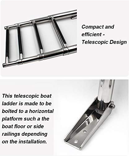 Escalera telescópica Escalera De Barco Telescópica De Acero Inoxidable De 3 Peldaños - Escalera Plegable para Piscina/Yate Marino, Capacidad De 550 LB