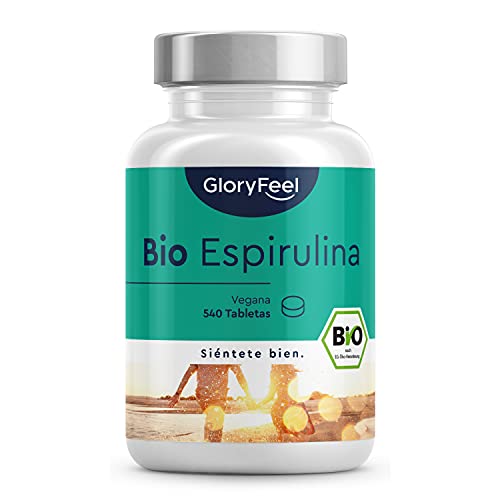 Espirulina Ecológica 3000mg - 540 Comprimidos veganos de 100% Bio Spirulina - Alta Dosis en Ficocianina 26% - Energía, Detox, Fuerza y Efecto de Saciedad - Certificación ecológica oficial