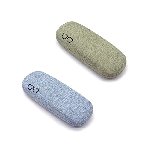 Estuche para gafas, 2 piezas retro de lino duro lente protectora para gafas de sol, almacenamiento de vidrio, azul y verde