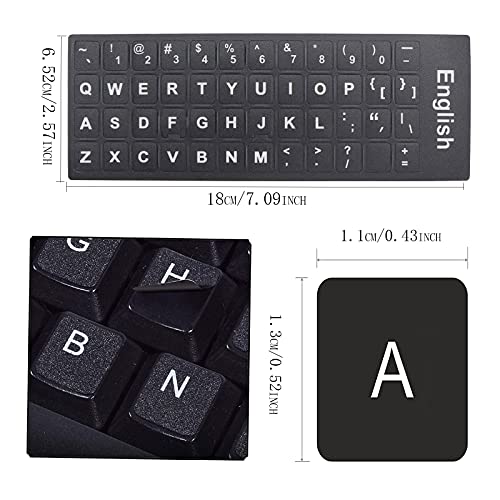 Etiquetas Engomadas Adhesivas IngléS Pegatinas De Repuesto para Teclado Etiquetas Adhesivas No Transparentes MáScaras De Teclado para Computadora PortáTil, Tabletas,Fondo Negro con Letras Blancas