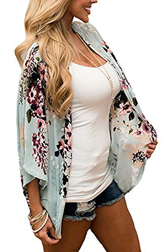 EUFANCE Mujeres Chiffon Loose Shawl - Chiffon Floral Print Kimono Cardigan Cover Up, Summer Casual Blusa Beach Swimwear