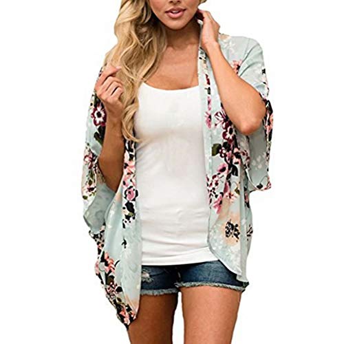 EUFANCE Mujeres Chiffon Loose Shawl - Chiffon Floral Print Kimono Cardigan Cover Up, Summer Casual Blusa Beach Swimwear