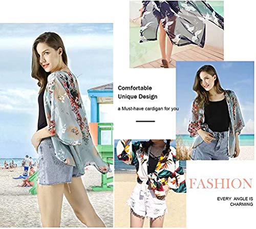 EUFANCE Mujeres Chiffon Loose Shawl - Chiffon Floral Print Kimono Cardigan Cover Up, Summer Casual Blusa Beach Swimwear