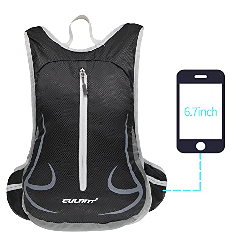 EULANT Actualizado Mochilas Senderismo Pequeña, 14L Mochila Correr, Ligero Mochila de Bicicleta Reflectante, Mochila Deportes para Acampar Caminar Viajar Gym Escuela Pesca Trekking Bici,Negro