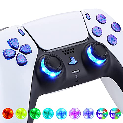 eXtremeRate LED Botones para PS5 Control Multicolores Joysticks D-Pad Acción Share Home Botón Luminoso Teclas para PS5 DTF LED Kit para PlayStaion 5 Mando-No Incluye Control(Simbolos-Azul a Violeta)