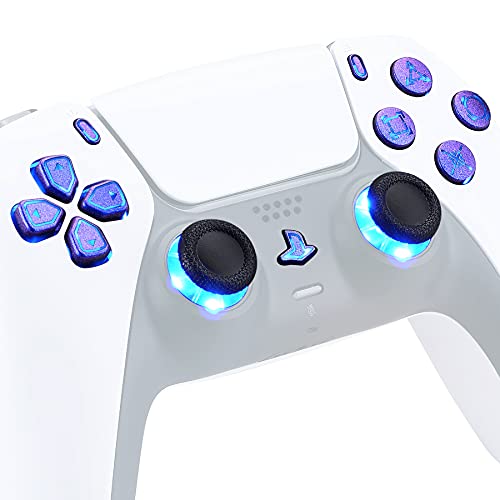 eXtremeRate LED Botones para PS5 Control Multicolores Joysticks D-Pad Acción Share Home Botón Luminoso Teclas para PS5 DTF LED Kit para PlayStaion 5 Mando-No Incluye Control(Simbolos-Azul a Violeta)