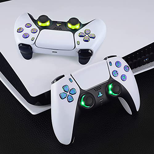 eXtremeRate LED Botones para PS5 Control Multicolores Joysticks D-Pad Acción Share Home Botón Luminoso Teclas para PS5 DTF LED Kit para PlayStaion 5 Mando-No Incluye Control(Simbolos-Azul a Violeta)