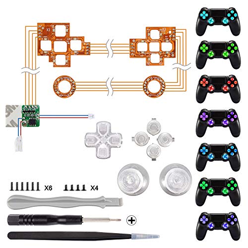 eXtremeRate Luminoso Joysticks Botones de acción dirección Botón de reemplazo 7 Colores 9 Modos Control táctil para el Mando del PlayStaion 4 PS4 Original Slim Pro