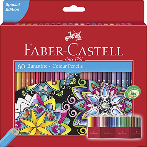 Faber-Castell 111260 - Estuche-soporte de cartón con 60 lápices de colores, multicolor