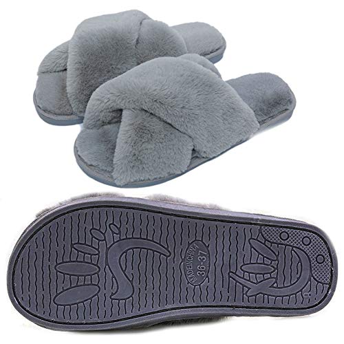 Fadezar Zapatillas Casa Mujer Invierno Antideslizantes Cálido Mullido Pantuflas Flip Flop Mujer Gris EU 39/40 (Tamaño de la Etiqueta 40-41)