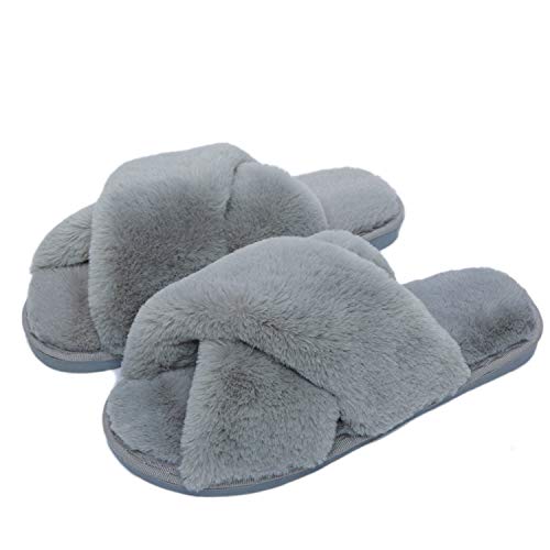 Fadezar Zapatillas Casa Mujer Invierno Antideslizantes Cálido Mullido Pantuflas Flip Flop Mujer Gris EU 39/40 (Tamaño de la Etiqueta 40-41)