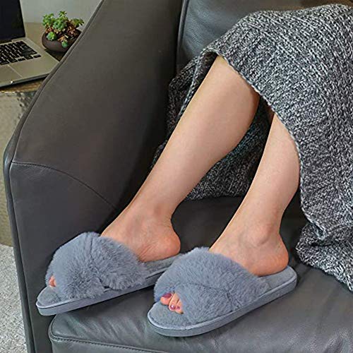 Fadezar Zapatillas Casa Mujer Invierno Antideslizantes Cálido Mullido Pantuflas Flip Flop Mujer Gris EU 39/40 (Tamaño de la Etiqueta 40-41)