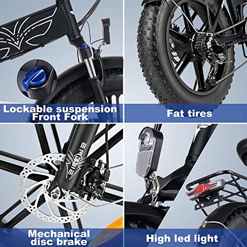 Fafrees Bicicleta eléctrica EP2-PRO Fat Tire de montaña de 20 pulgadas, neumáticos grasos, batería de 48 V/12,8 Ah, plegable, 150 kg, bicicleta eléctrica para adultos, color negro