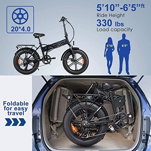 Fafrees Bicicleta eléctrica EP2-PRO Fat Tire de montaña de 20 pulgadas, neumáticos grasos, batería de 48 V/12,8 Ah, plegable, 150 kg, bicicleta eléctrica para adultos, color negro