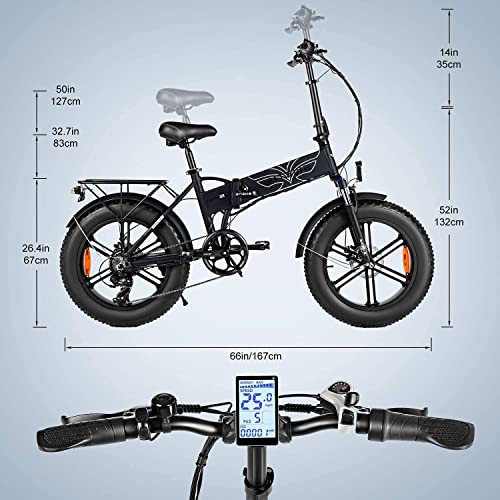 Fafrees Bicicleta eléctrica EP2-PRO Fat Tire de montaña de 20 pulgadas, neumáticos grasos, batería de 48 V/12,8 Ah, plegable, 150 kg, bicicleta eléctrica para adultos, color negro
