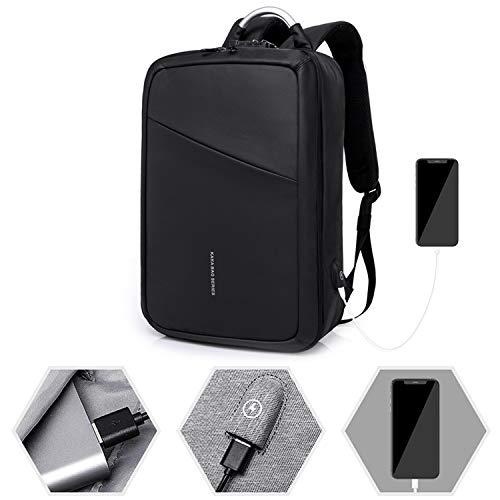 FANDARE Moda Mochila Hombres Laptop USB Charging Port Bolsa de Mano Commuter Estudiante Outdoor Viaje Anti-Theft Rucksack Impermeable Poliéster Negro