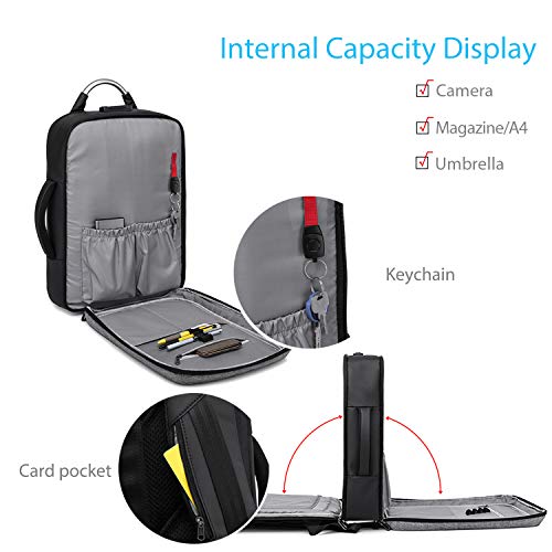 FANDARE Moda Mochila Hombres Laptop USB Charging Port Bolsa de Mano Commuter Estudiante Outdoor Viaje Anti-Theft Rucksack Impermeable Poliéster Negro