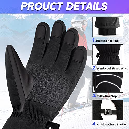 Faneam Guantes Térmicos para Invierno, Impermeables y a Prueba de Viento Guantes de Esquí Pantalla Táctil Guantes de Nieve Hombres Mujeres Guantes Cálidos Antideslizantes para Snowboard Senderismo (L)