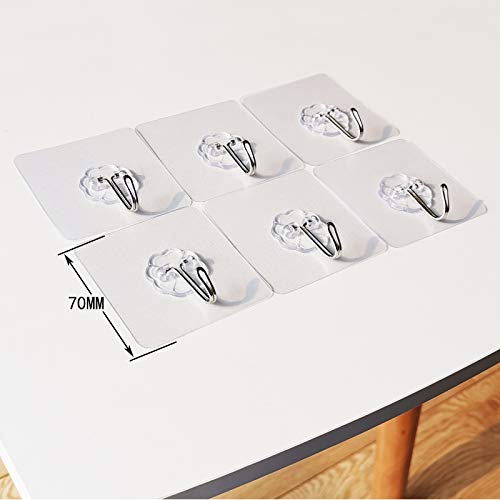 FANGZIDM 6 Piezas Ganchos Adhesivos Potentes Transparente, Impermeable, Sin Clavo/Agujero 70MM Percha de Pared para Abrigos Bufandas Toallas Bolsos Llaves en Oficina Cocina Baño