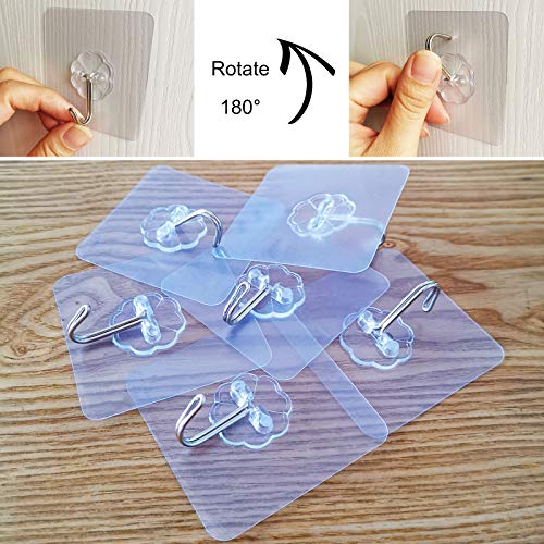 FANGZIDM 6 Piezas Ganchos Adhesivos Potentes Transparente, Impermeable, Sin Clavo/Agujero 70MM Percha de Pared para Abrigos Bufandas Toallas Bolsos Llaves en Oficina Cocina Baño