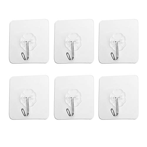 FANGZIDM 6 Piezas Ganchos Adhesivos Potentes Transparente, Impermeable, Sin Clavo/Agujero 70MM Percha de Pared para Abrigos Bufandas Toallas Bolsos Llaves en Oficina Cocina Baño