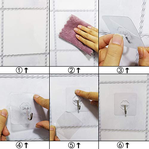 FANGZIDM 6 Piezas Ganchos Adhesivos Potentes Transparente, Impermeable, Sin Clavo/Agujero 70MM Percha de Pared para Abrigos Bufandas Toallas Bolsos Llaves en Oficina Cocina Baño