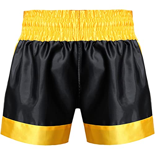 Farabi Sports Muay Thai Shorts Kick Boxing Training Corto de satén con Bordado de Tigre (Black/Gold, M)