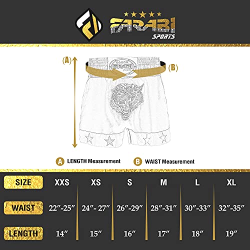 Farabi Sports Muay Thai Shorts Kick Boxing Training Corto de satén con Bordado de Tigre (Black/Gold, M)