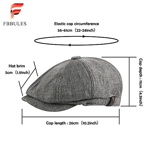 FBBULES Gorras Planas Sombrero Gatsby Espiga Pico 8 Paneles Gorra Vendedor Periódicos Baker Boy Sombreros Irlandeses Ivy Moda para Hombres Mujeres con Banda Elástica 56-61cm / 22-24 Pulgadas