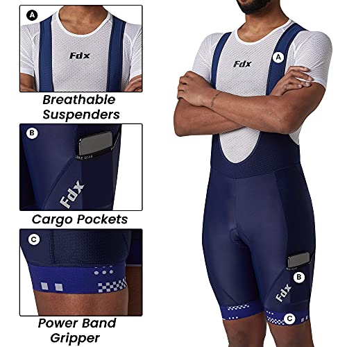 FDX Pantalones cortos para hombre todo el día babero 3D Gel Chamois acolchado Medias bolsillos Ciclismo Pantalones cortos