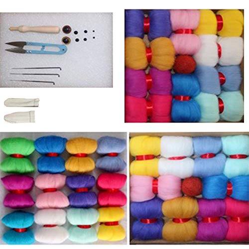 Felt Wool Fairy Wool 36 Colores Conjunto De Lana De Fieltro Fairy Wool Felt Needles Tool Fairy Wool Beginner Set Para Fieltro De Aguja DIY Craft (36 Colores 3g / Colores)