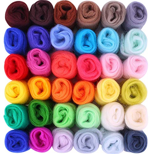 Felt Wool Fairy Wool 36 Colores Conjunto De Lana De Fieltro Fairy Wool Felt Needles Tool Fairy Wool Beginner Set Para Fieltro De Aguja DIY Craft (36 Colores 3g / Colores)