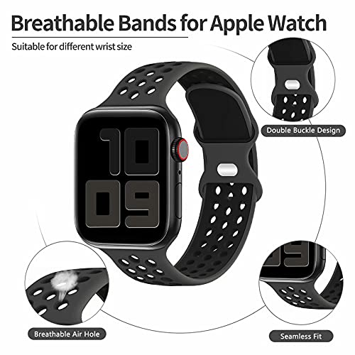 Fengyiyuda Reemplazo Deportivo de Silicona Compatible con Correa Apple Watch 42mm 44mm 45mm,Pulsera Suave y Transpirable para iWatch Series 6/5/4/3/2/1/SE/7,Obsidian&Black-42/44/45mm-L