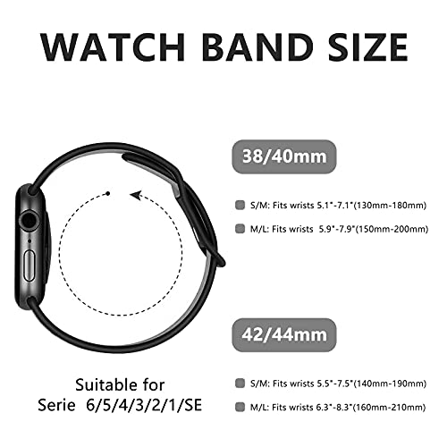 Fengyiyuda Reemplazo Deportivo de Silicona Compatible con Correa Apple Watch 42mm 44mm 45mm,Pulsera Suave y Transpirable para iWatch Series 6/5/4/3/2/1/SE/7,Obsidian&Black-42/44/45mm-L