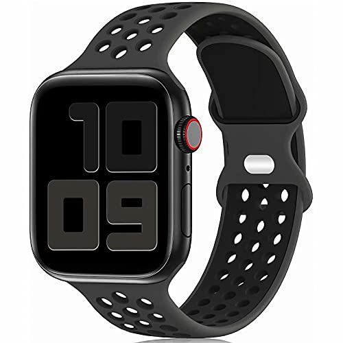 Fengyiyuda Reemplazo Deportivo de Silicona Compatible con Correa Apple Watch 42mm 44mm 45mm,Pulsera Suave y Transpirable para iWatch Series 6/5/4/3/2/1/SE/7,Obsidian&Black-42/44/45mm-L