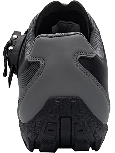 Fenlern Zapatillas de Ciclismo para Hombre Zapatos de MTB con Suela de Goma y Triple Tira de Ajustable de Correa (Gris Negro,EU 44)